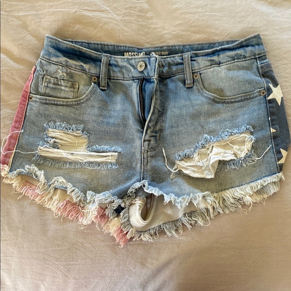 Mossimo Supply Co. Blue Distressed Jean Shorts with Frayed Hem
